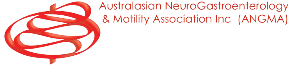 Australasian NeuroGastroenterology & Motility Association Inc (ANGMA) logo with red abstract symbol and organization name text.